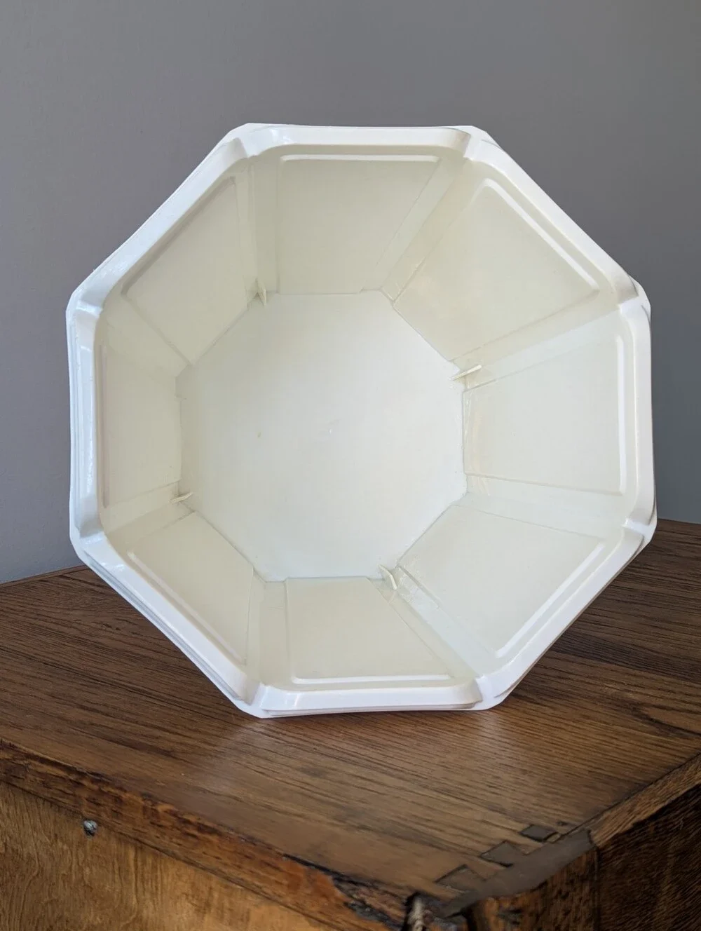 Vintage Rubbermaid Octagon Wastebasket Trash Can - White Basket Weave